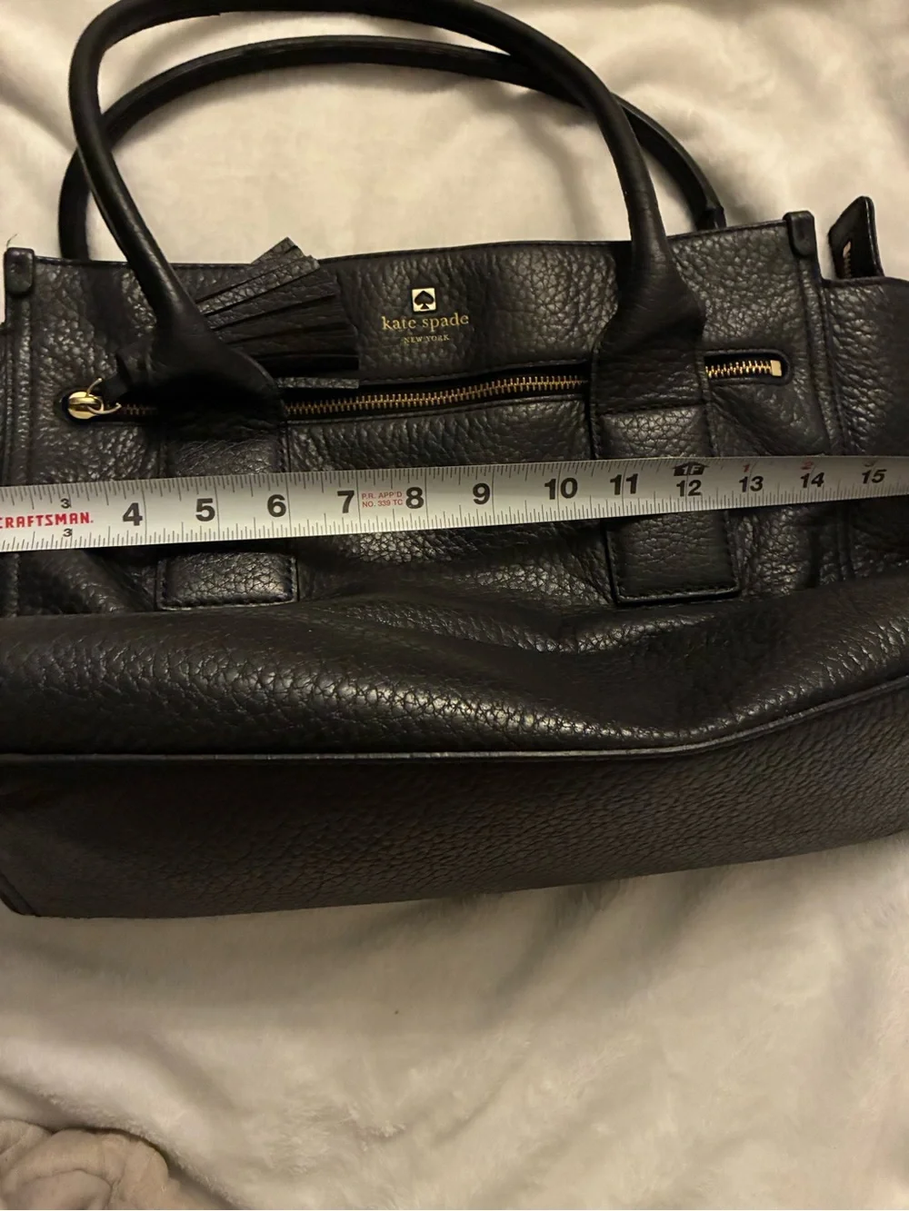kate spade Black Pebbled Leather Tote with Tassel
